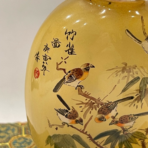 Vintage CHINA Snuff Bottle Inside Reverse Painted Sparrows In Trees Art Handmade - Picture 6 of 16